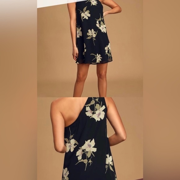 Lulus Women's Black Floral One Shoulder Blouse Top Size M Made In USA - Picture 1 of 5